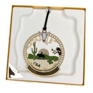 Vintage Chemart Christmas Ornament Desert Landscape 24K Gold Finished Brass